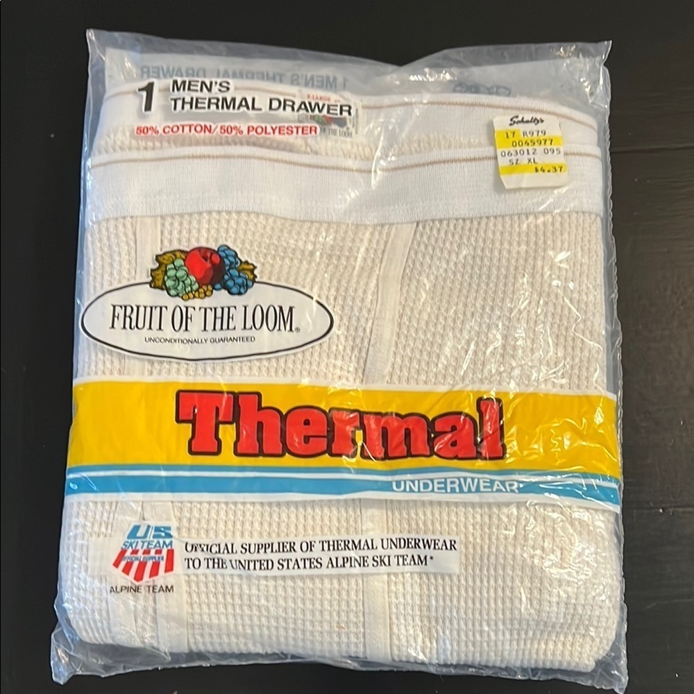 Vintage Fruit of the Loom Men's White Thermal‎ Drawer NEW